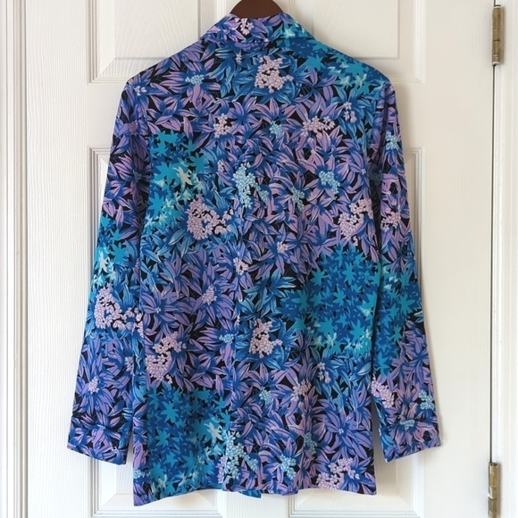 Roxanne 70's Vintage Union Made Floral Pointed Collar Button Down Shirt Purple M - Picture 11 of 12